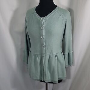 3/$30 DOLCE CABO Peplum 100% Cotton Pastel Statment Sleeve Button Up Cardigan